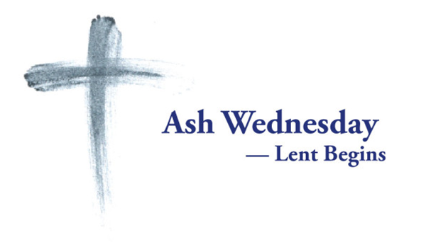 A cross made with ash with the words, "Ash Wednesday, Lent Begins."