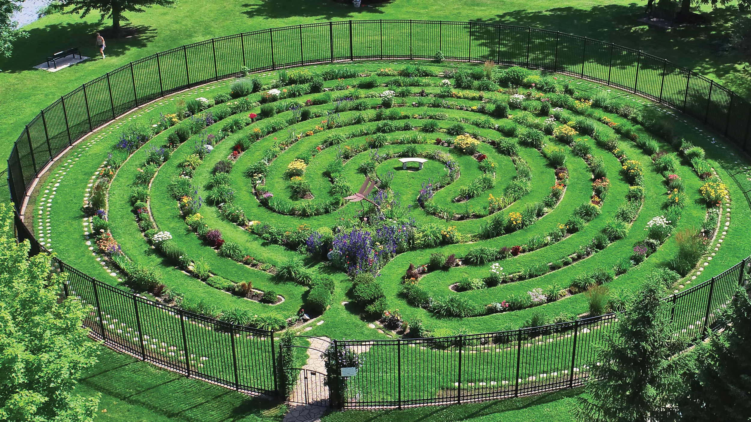 A garden labyrinth for prayer, self-reflection or meditation.
